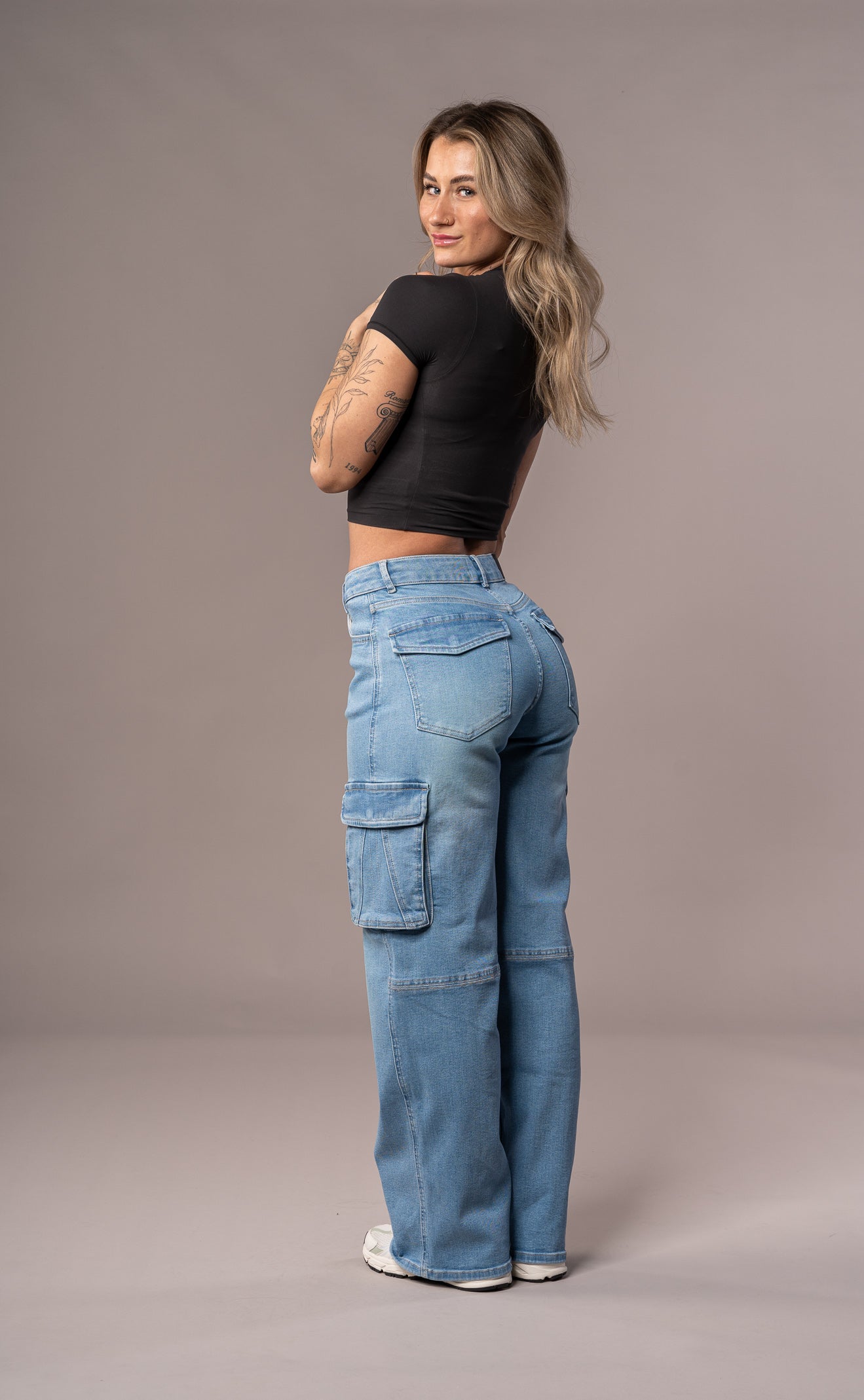 Womens Cargo Fit Jeans - Arctic Light Blue