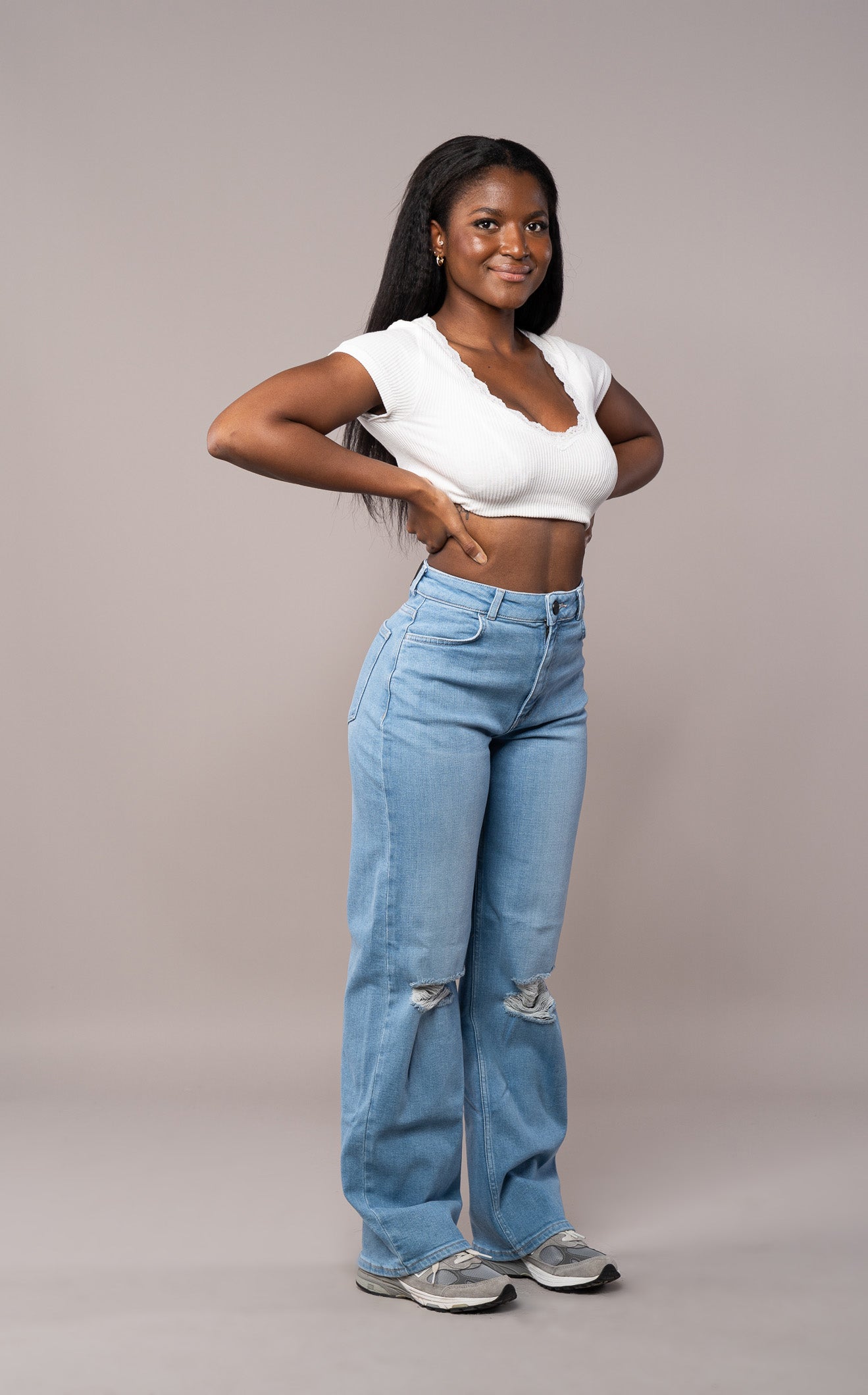 Womens Baggy Ripped Fit Jeans - Arctic Light Blue