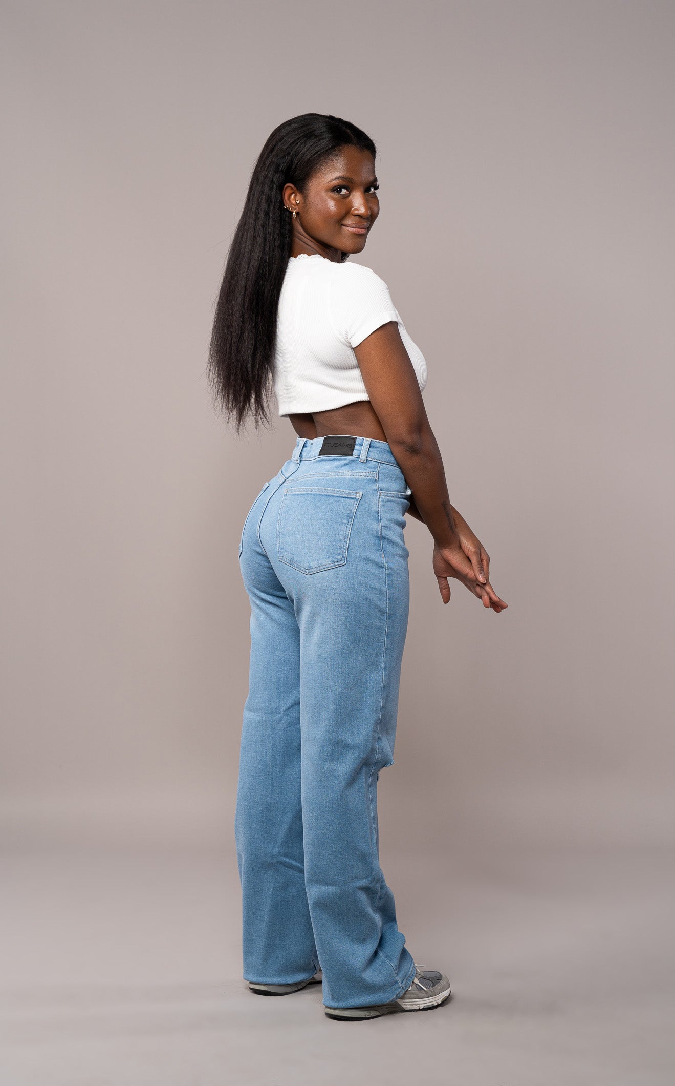 Womens Baggy Ripped Fit Jeans - Arctic Light Blue