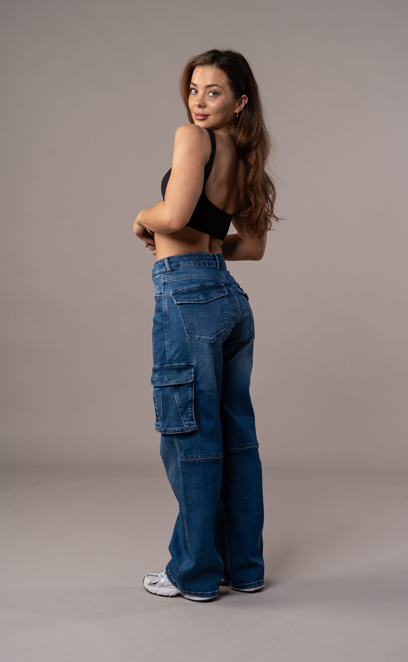 Damen Cargo Fit Jeans - Azurblau
