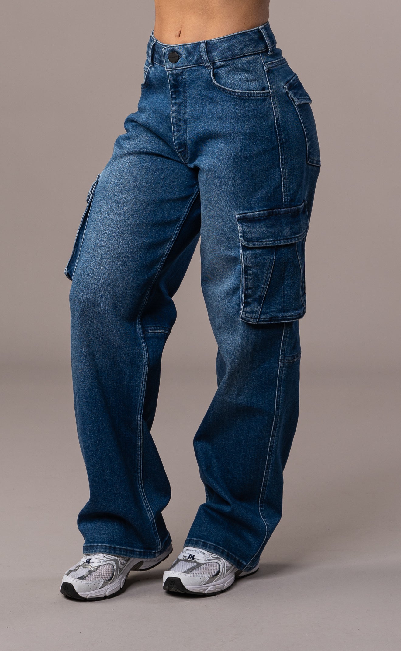 Damen Cargo Fit Jeans - Azurblau