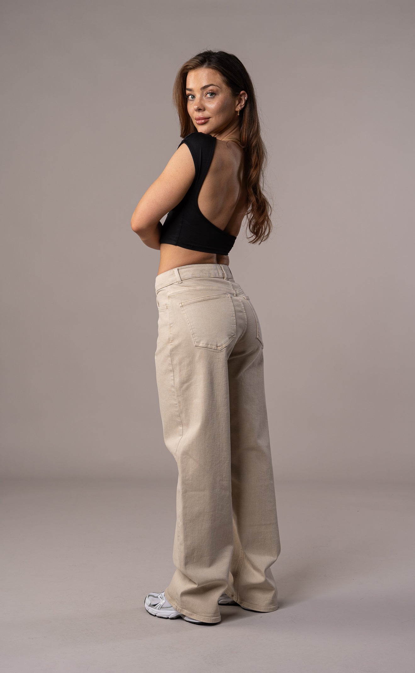 Womens Pastel Baggy Fit Jeans - Sand