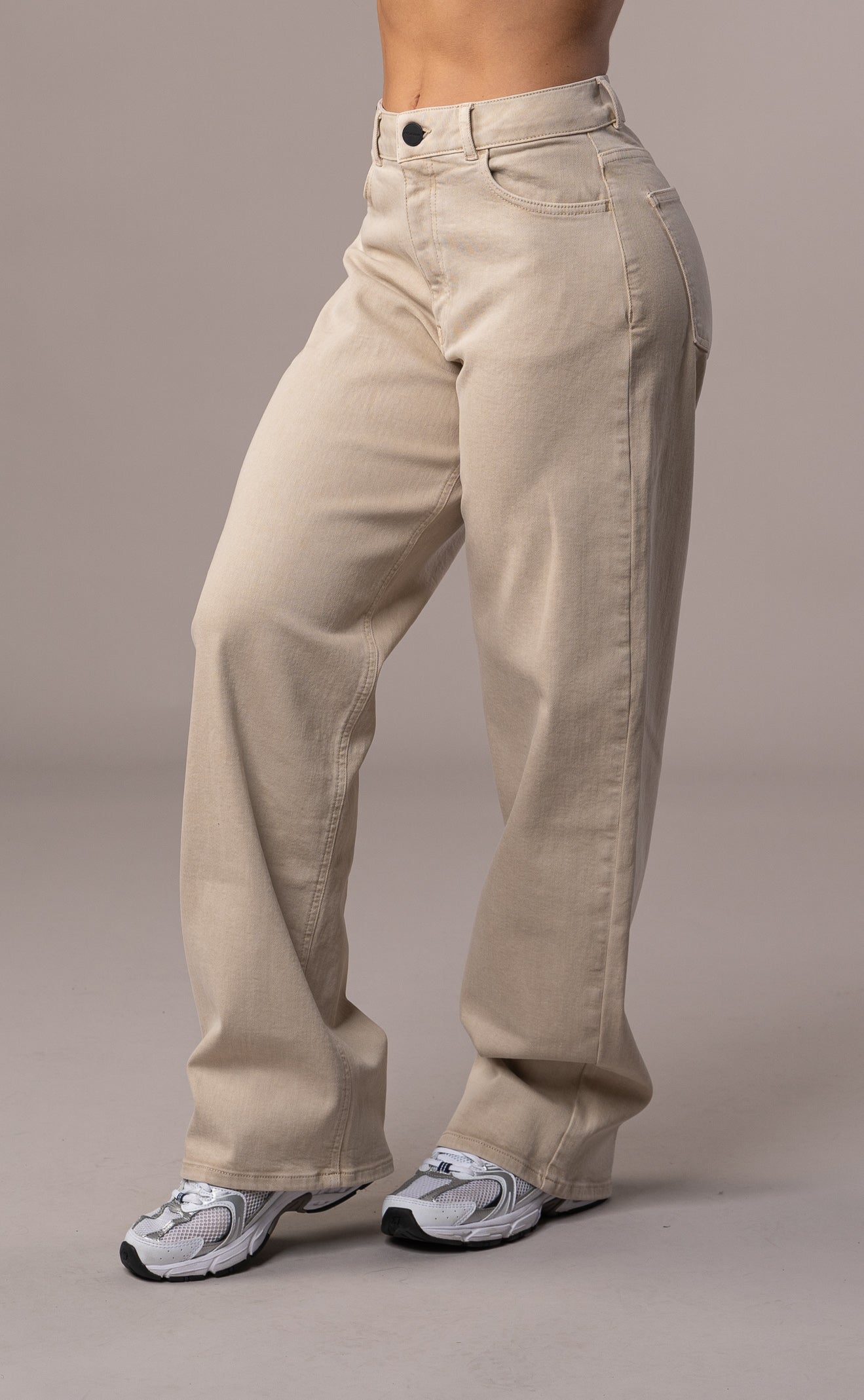 Womens Pastel Baggy Fit Jeans - Sand