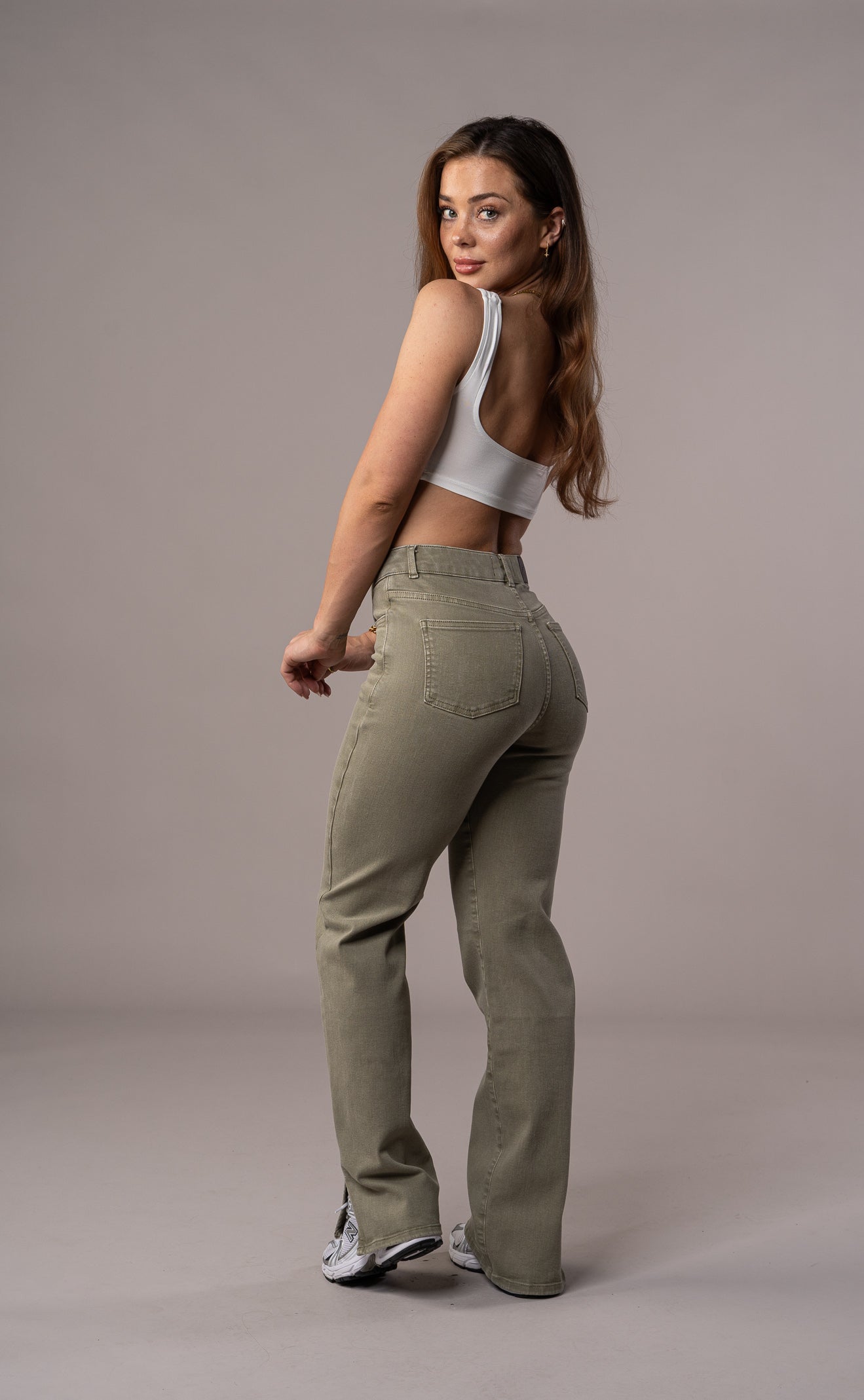 Womens Pastel Straight Leg Fit Jeans - Khaki