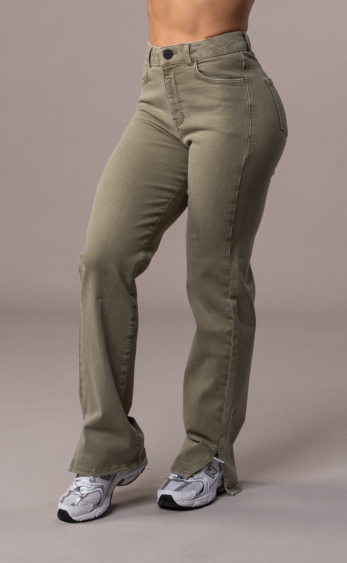 Womens Pastel Straight Leg Fit Jeans - Khaki