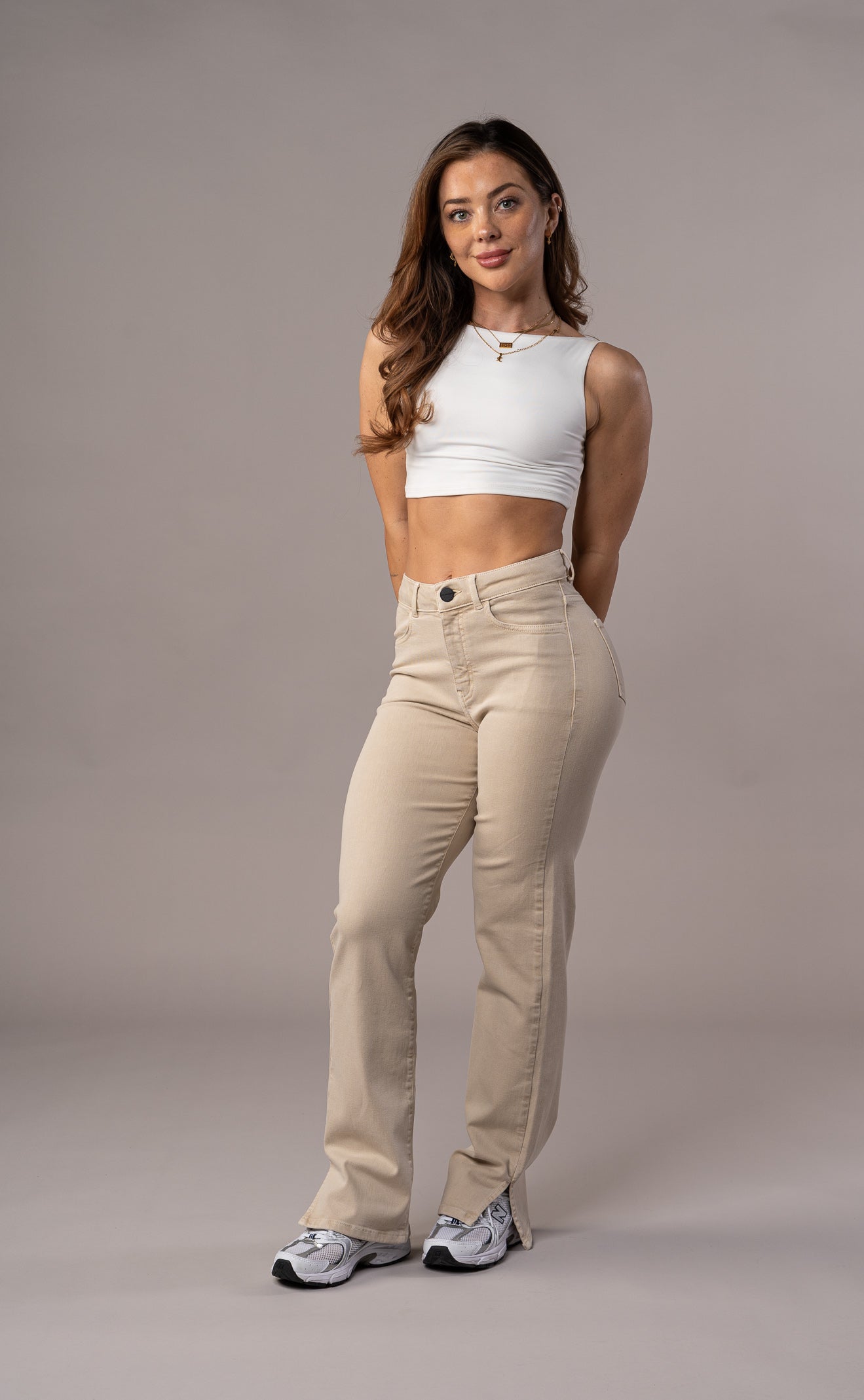 Womens Pastel Straight Leg Fit Jeans - Sand