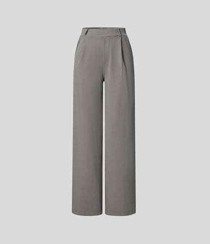 Pantalon Tailleur Taille Haute Plissé Poches Latérales Jambe Droite
