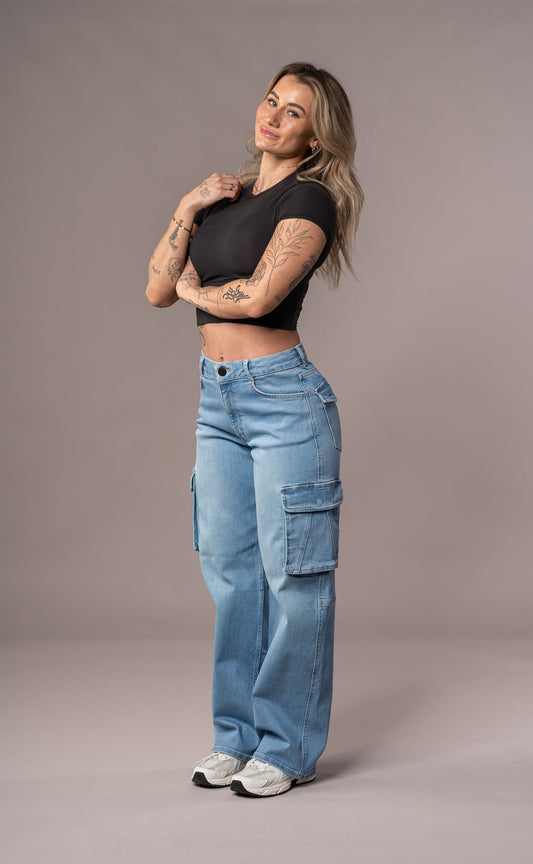 Womens Cargo Fit Jeans - Arctic Light Blue
