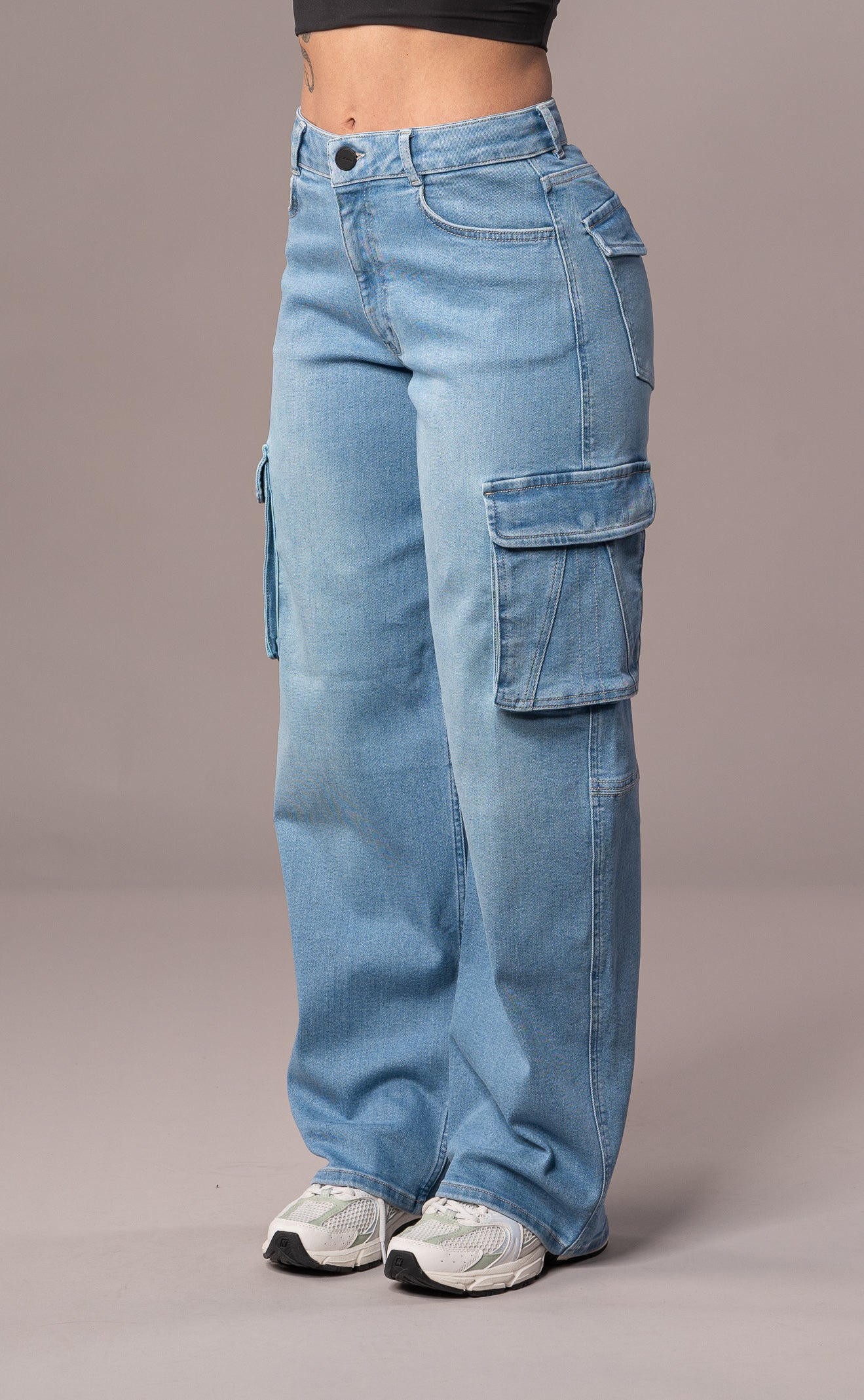 Womens Cargo Fit Jeans - Arctic Light Blue