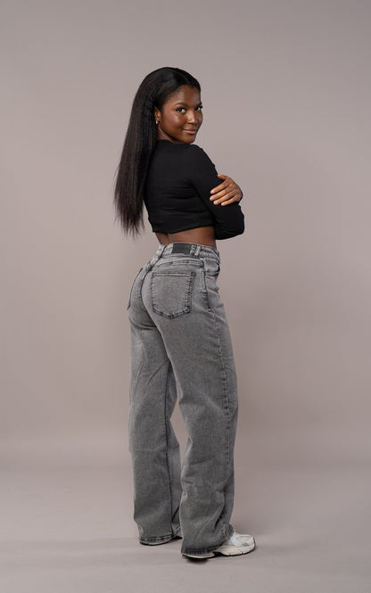 Baggy Fit Jeans für Damen - Heavy Washed Grey