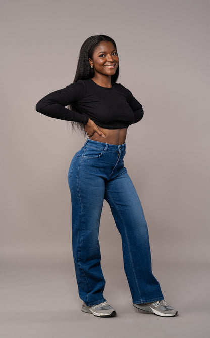 Damen Baggy Fit Jeans - Azurblau