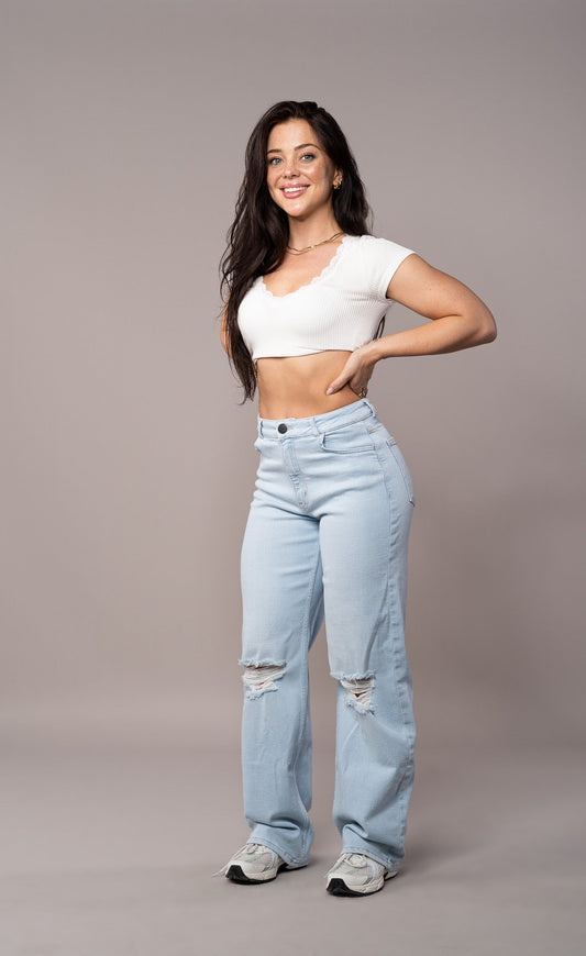 Womens Baggy Ripped Fit Jeans - Vintage Blue