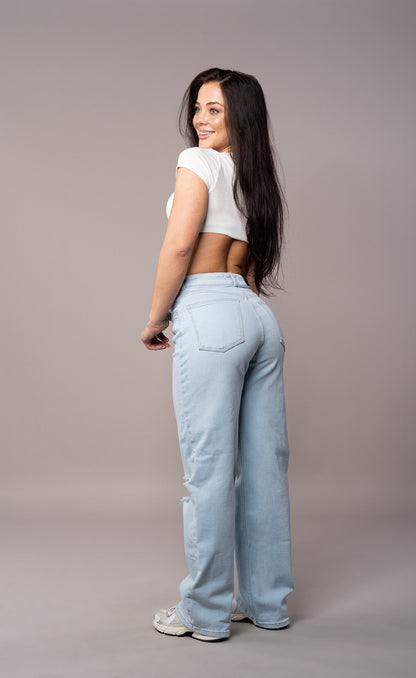 Womens Baggy Ripped Fit Jeans - Vintage Blue