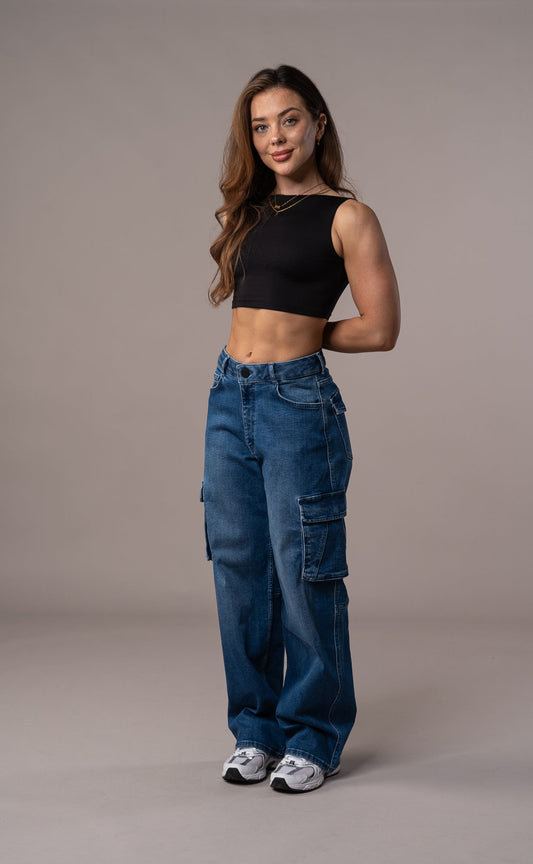 Womens Cargo Fit Jeans - Azure Blue
