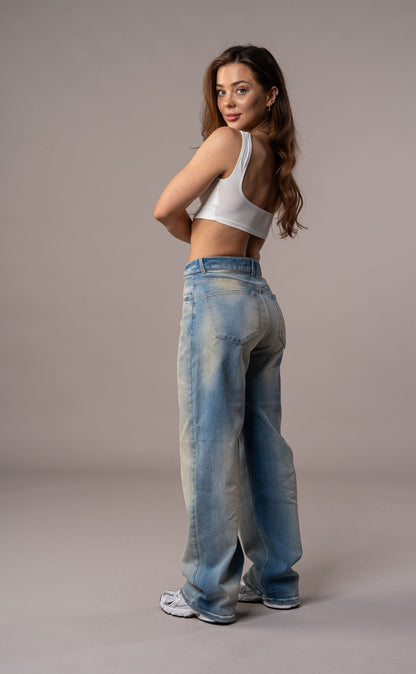 Damen Baggy Fit Jeans - Verzerrtes Blau