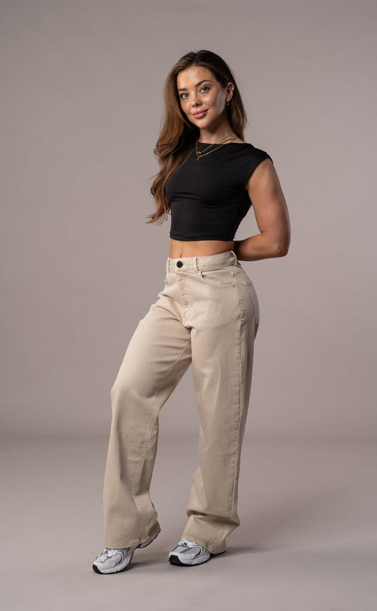 Womens Pastel Baggy Fit Jeans - Sand