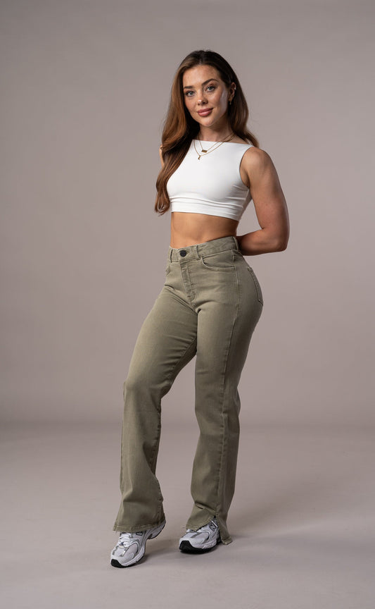 Womens Pastel Straight Leg Fit Jeans - Khaki