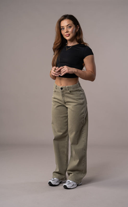 Womens Pastel Baggy Fit Jeans - Khaki