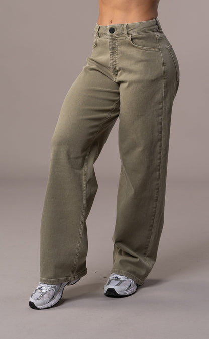 Pastellfarbene Baggy-Fit-Jeans für Damen - Khaki