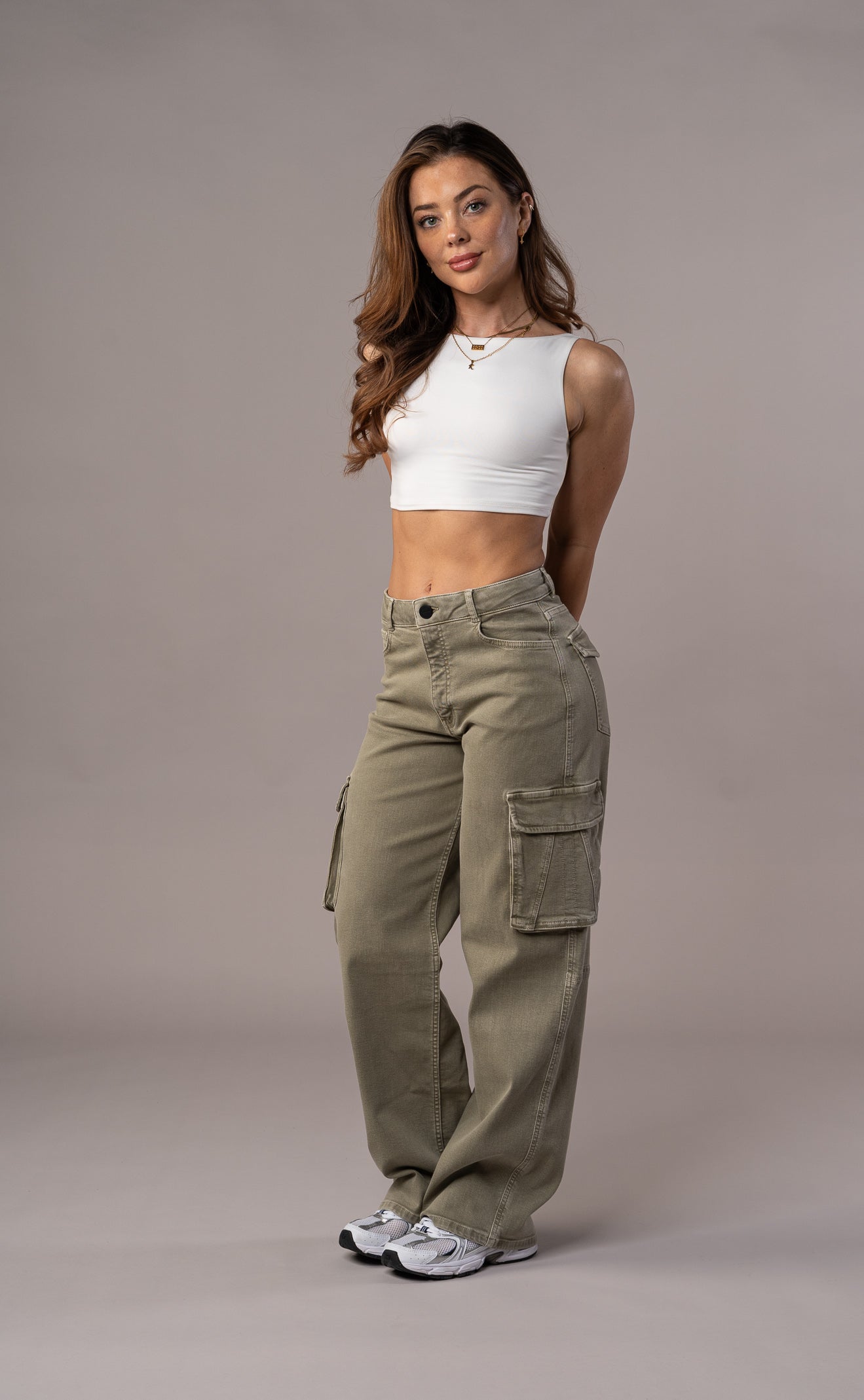 Damen Pastel Cargo Fit Jeans - Khaki