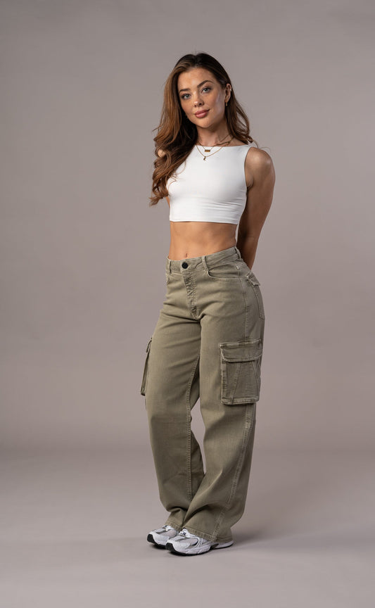 Womens Pastel Cargo Fit Jeans - Khaki