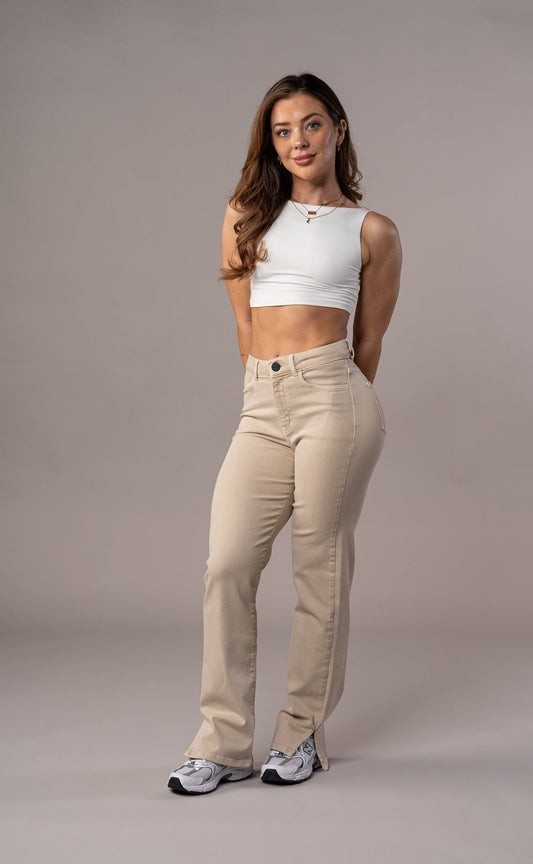 Womens Pastel Straight Leg Fit Jeans - Sand