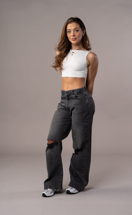 Womens Baggy Ripped Fit Jeans - Gray 