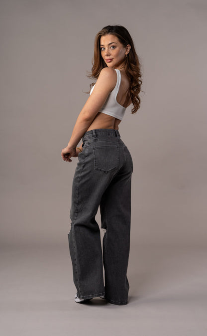 Womens Baggy Ripped Fit Jeans - Gray 