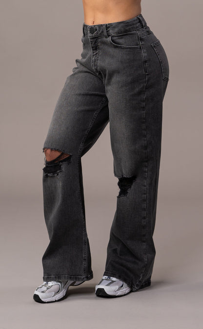 Womens Baggy Ripped Fit Jeans - Gray 